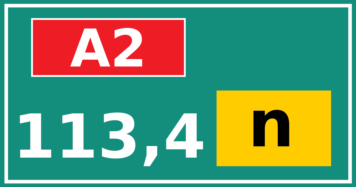 Hectometerbord A2 113,4 letter n