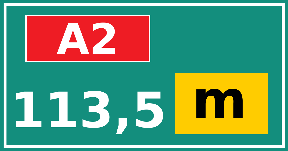 Hectometerbord A2 113,5 letter m