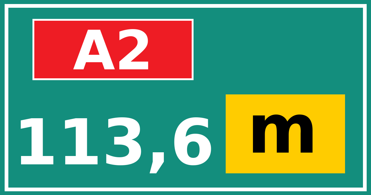 Hectometerbord A2 113,6 letter m