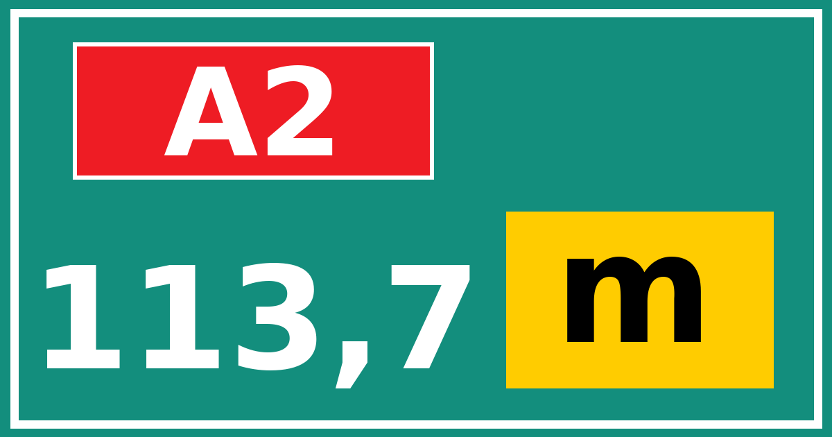 Hectometerbord A2 113,7 letter m