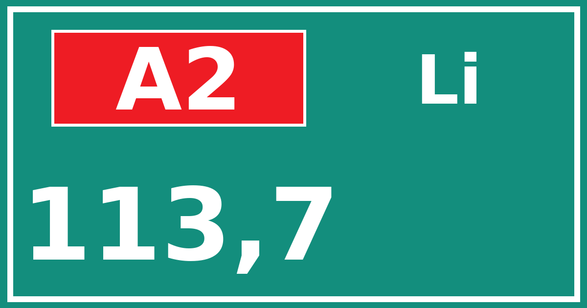 Hectometerbord A2 113,7 zijde Li