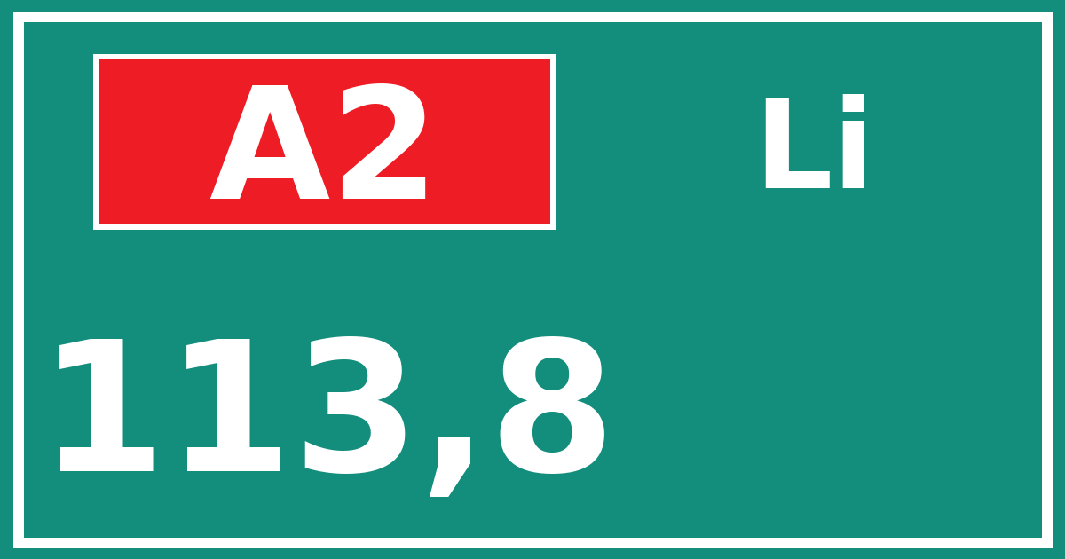 Hectometerbord A2 113,8 zijde Li