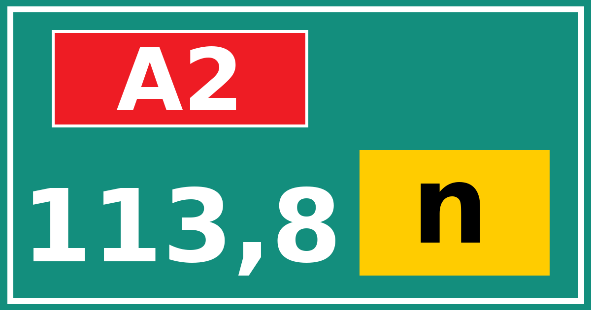 Hectometerbord A2 113,8 letter n