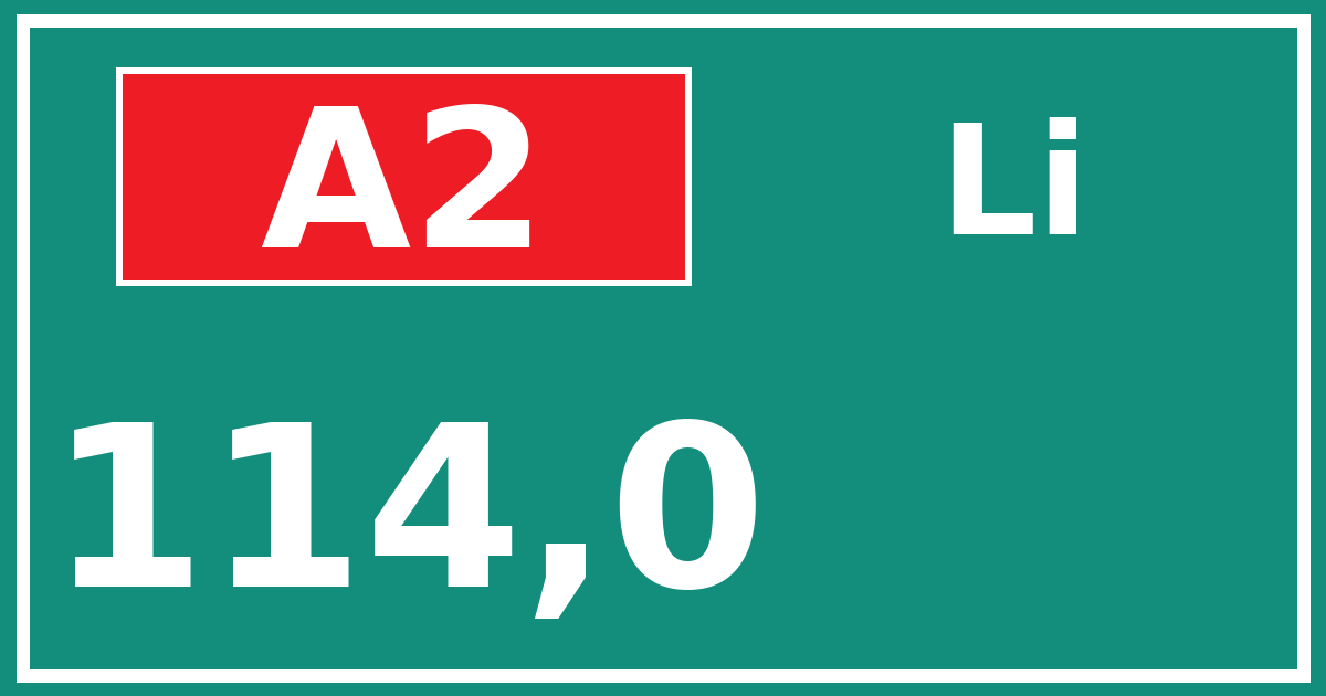 Hectometerbord A2 114,0 zijde Li