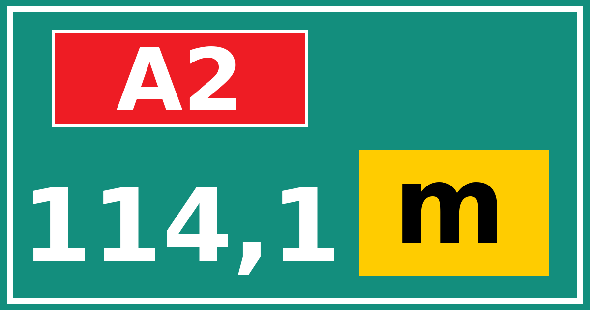 Hectometerbord A2 114,1 letter m