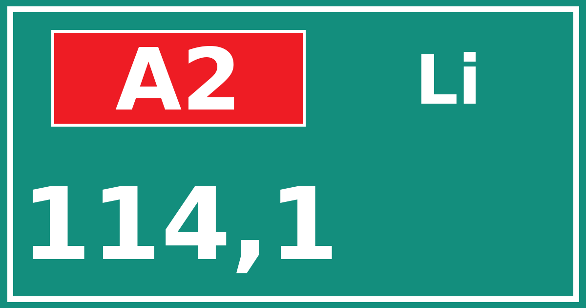 Hectometerbord A2 114,1 zijde Li