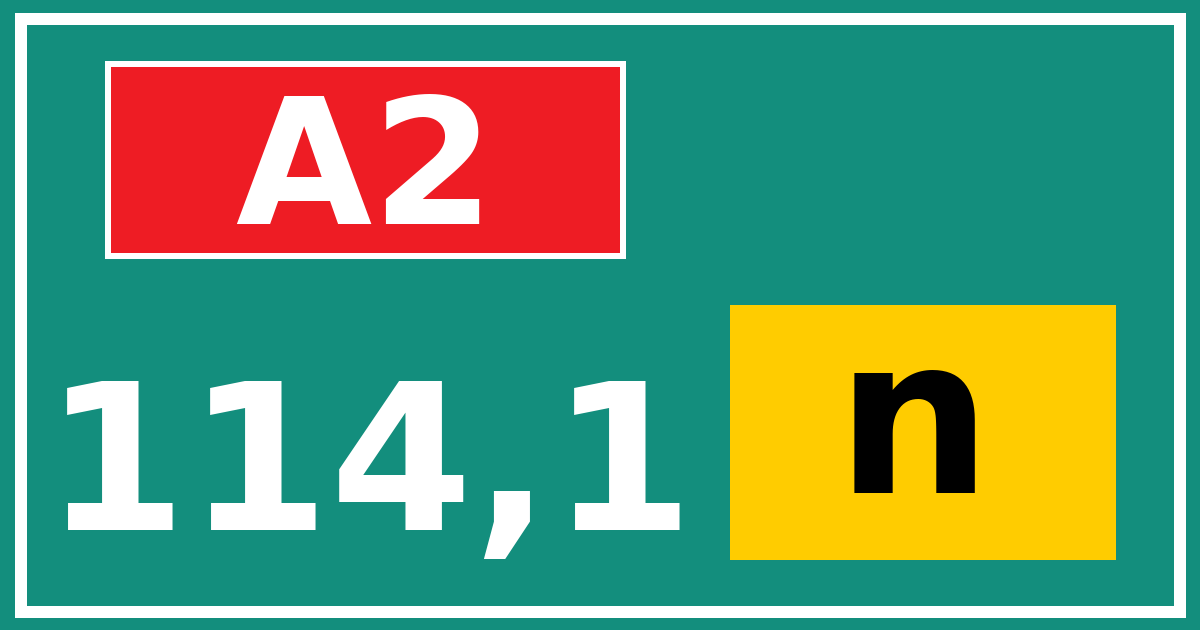Hectometerbord A2 114,1 letter n