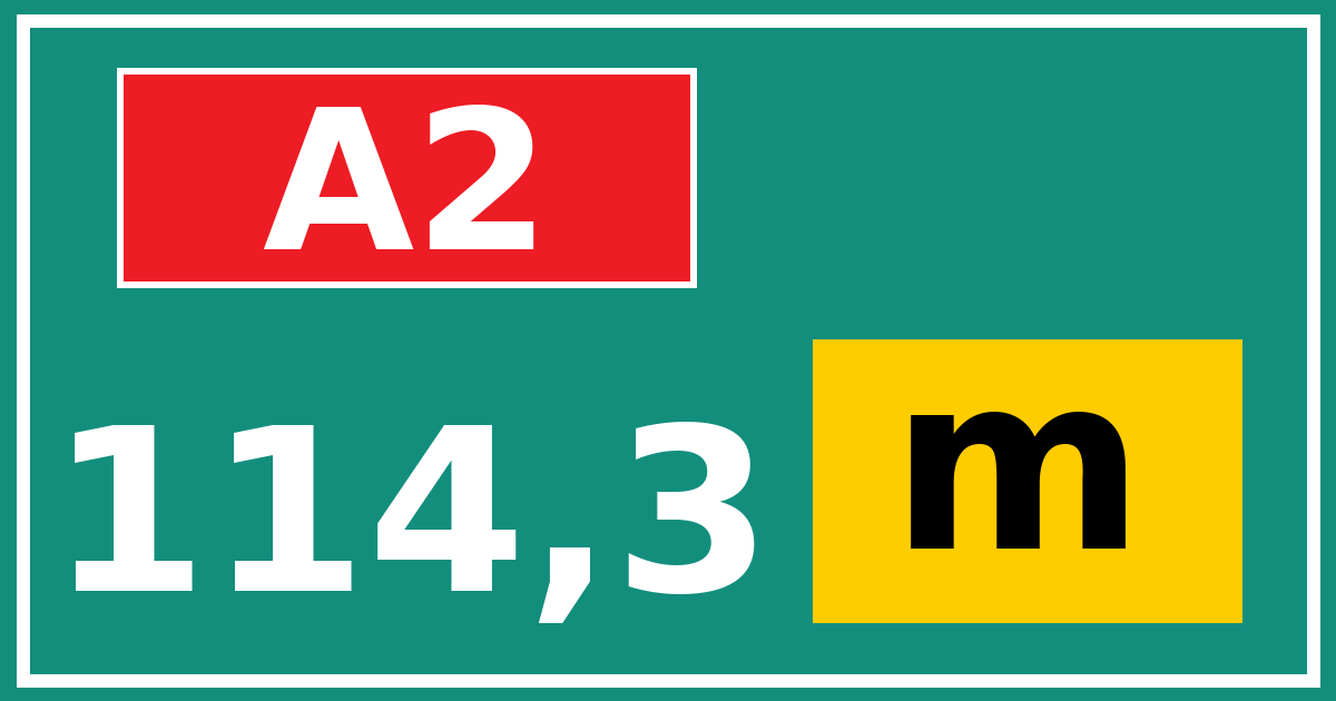 Hectometerbord A2 114,3 letter m