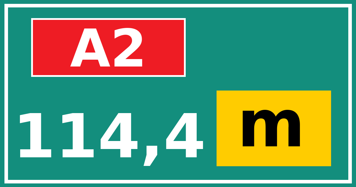 Hectometerbord A2 114,4 letter m