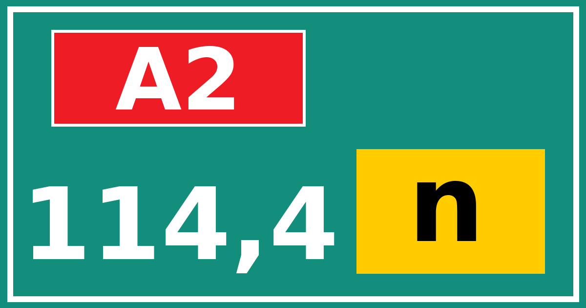 Hectometerbord A2 114,4 letter n