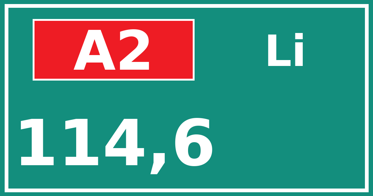 Hectometerbord A2 114,6 zijde Li