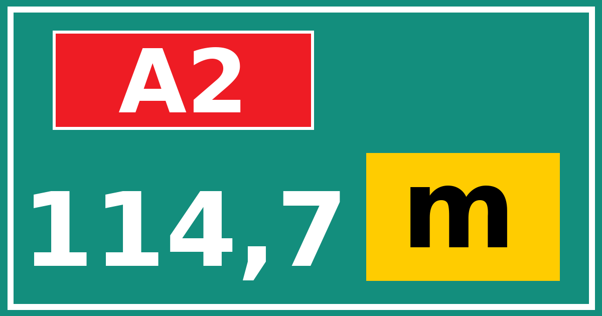 Hectometerbord A2 114,7 letter m