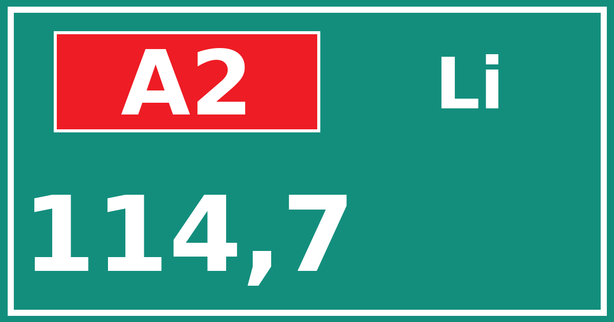 Hectometerbord A2 114,7 zijde Li
