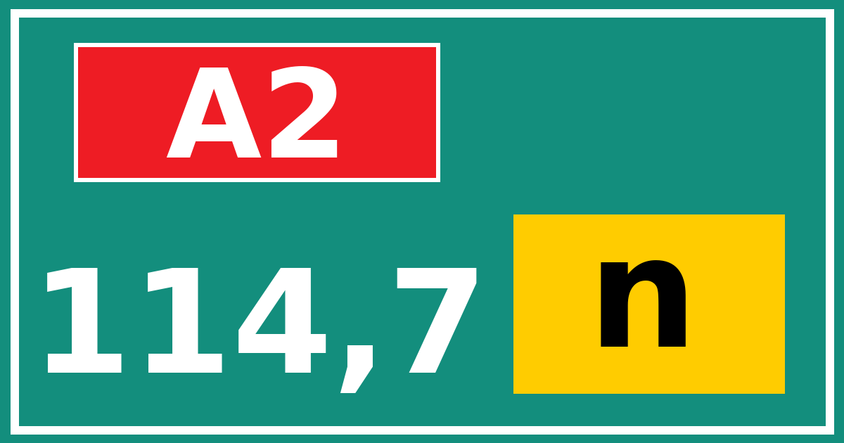 Hectometerbord A2 114,7 letter n
