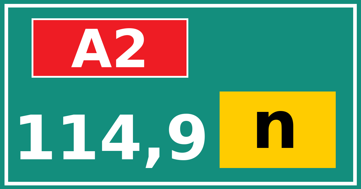Hectometerbord A2 114,9 letter n