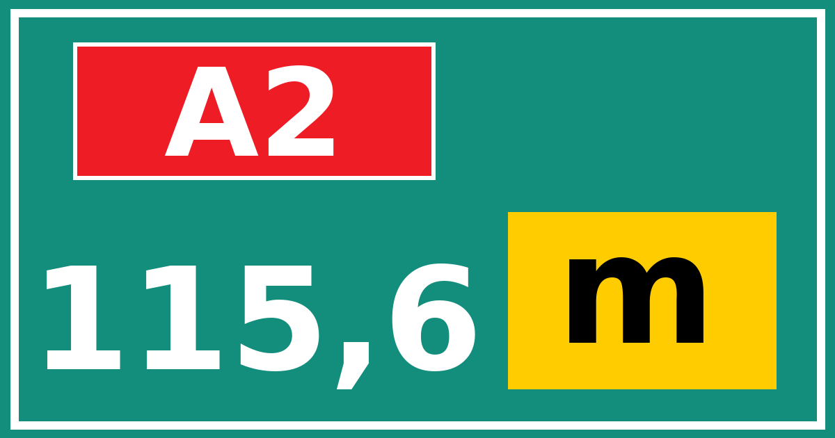 Hectometerbord A2 115,6 letter m