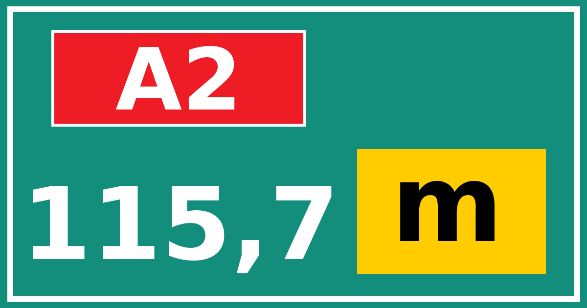 Hectometerbord A2 115,7 letter m