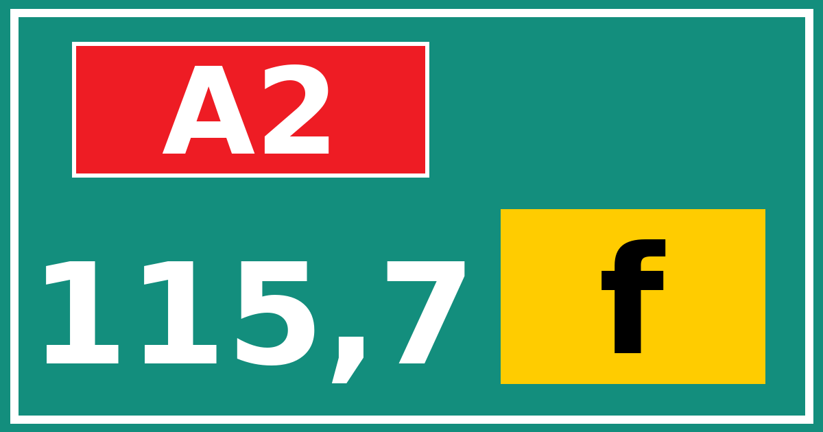 Hectometerbord A2 115,7 letter f