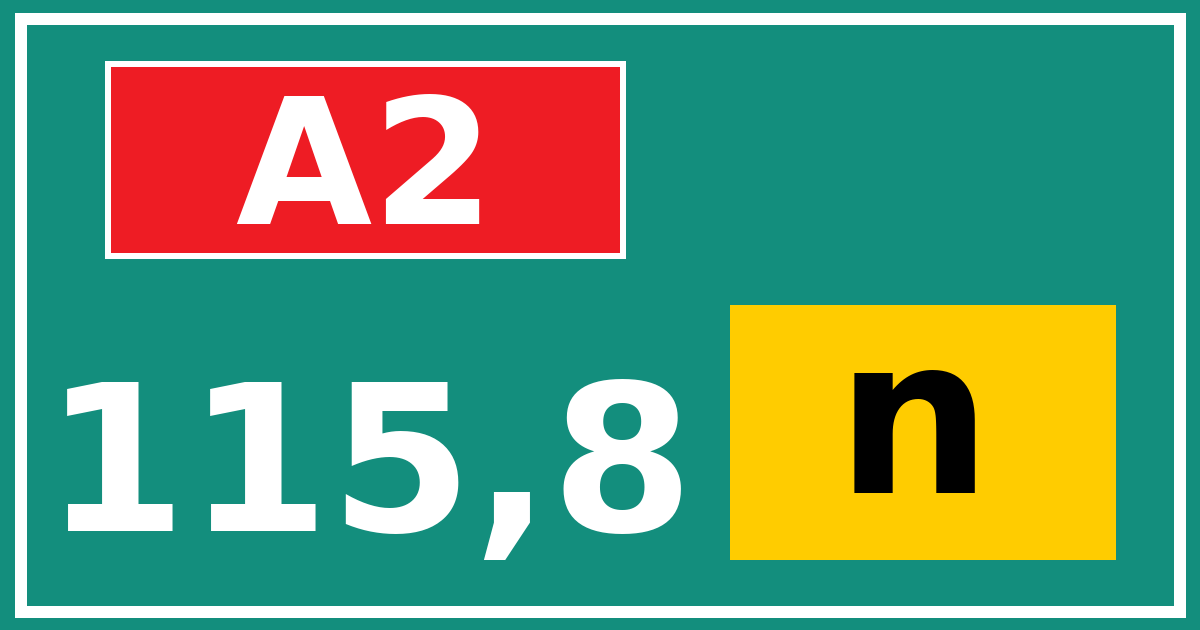 Hectometerbord A2 115,8 letter n