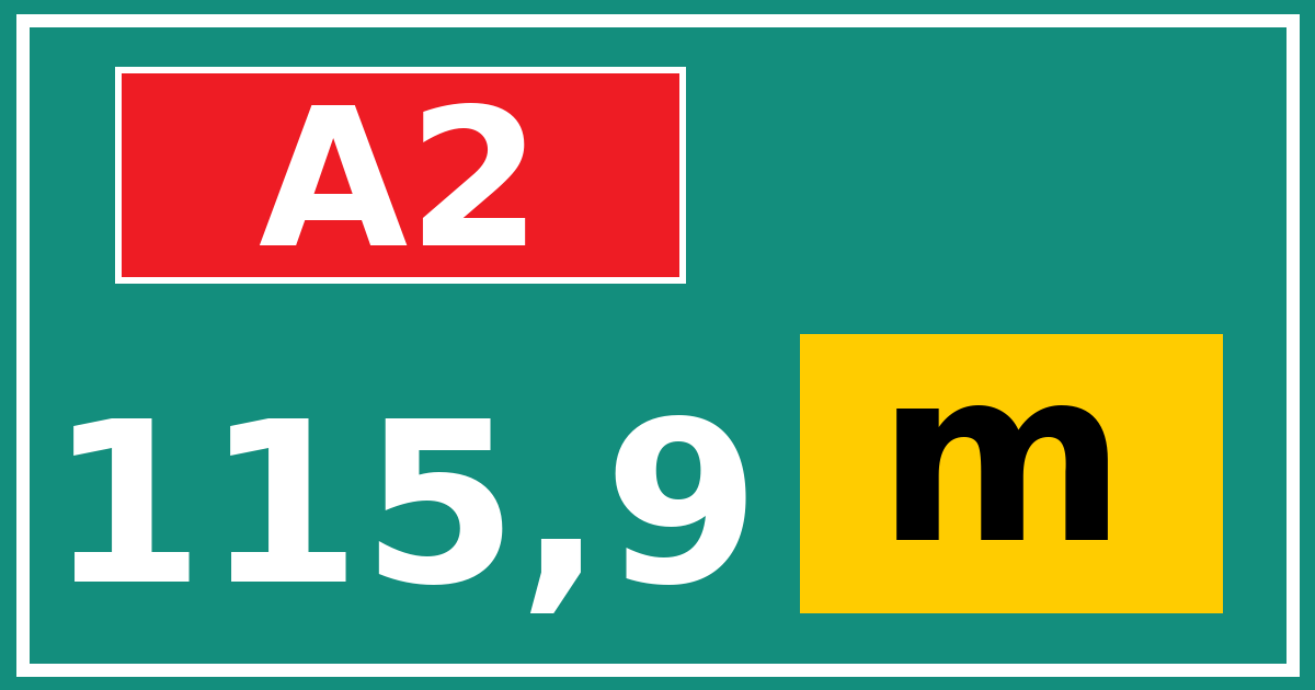 Hectometerbord A2 115,9 letter m
