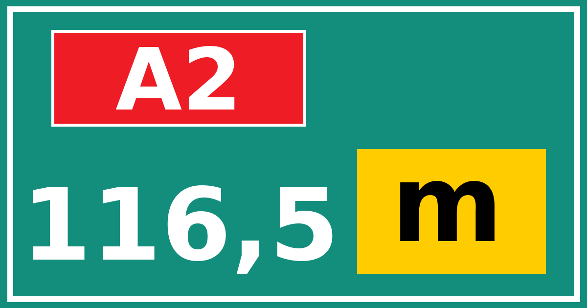 Hectometerbord A2 116,5 letter m
