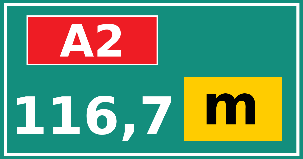 Hectometerbord A2 116,7 letter m