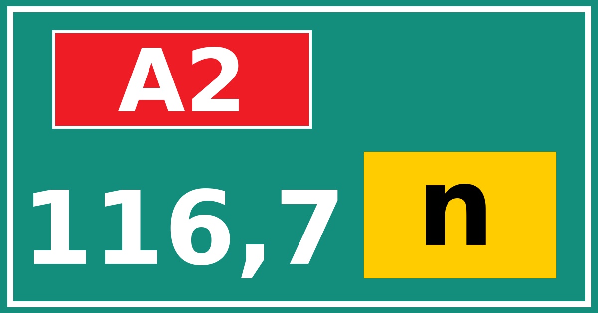 Hectometerbord A2 116,7 letter n