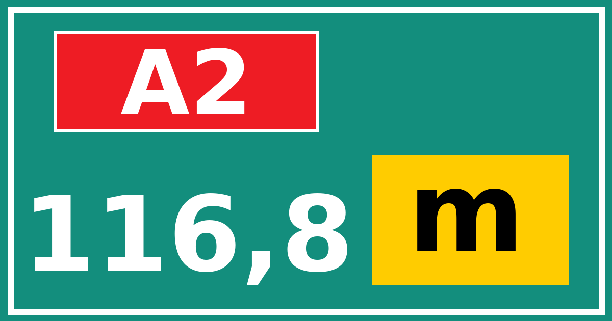 Hectometerbord A2 116,8 letter m