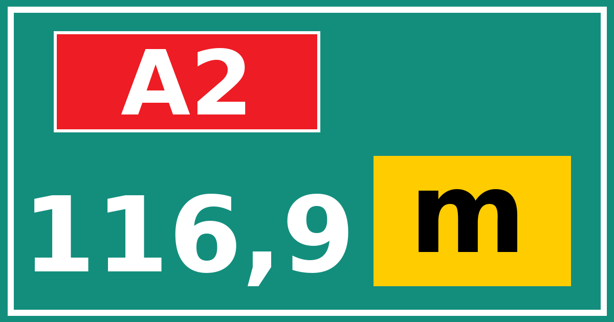 Hectometerbord A2 116,9 letter m