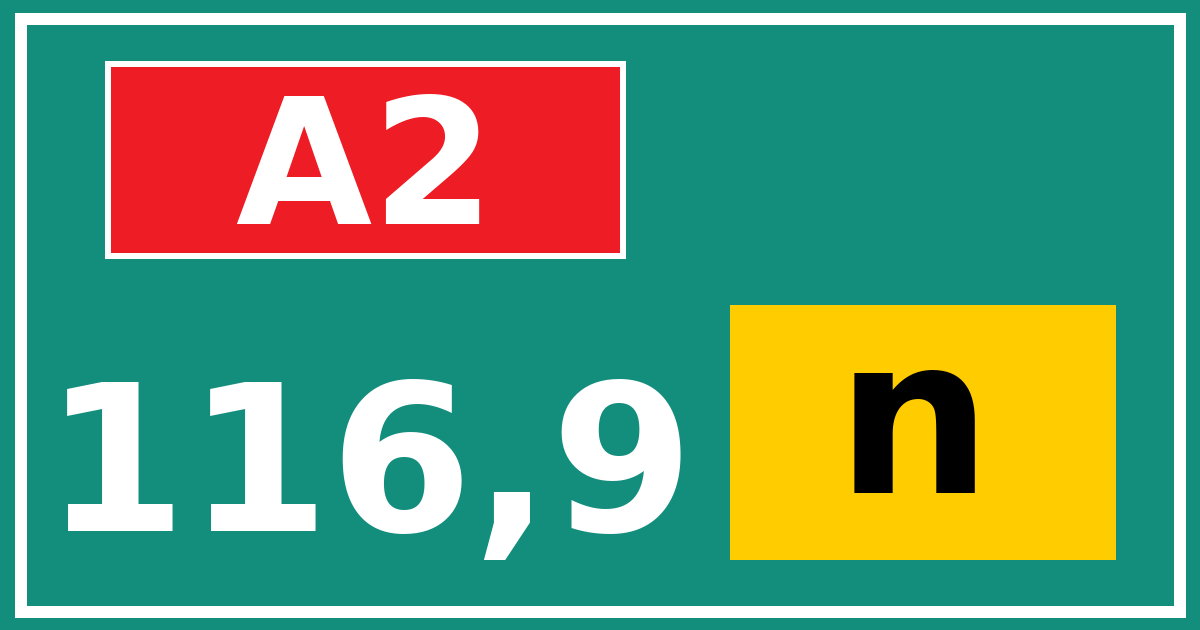 Hectometerbord A2 116,9 letter n