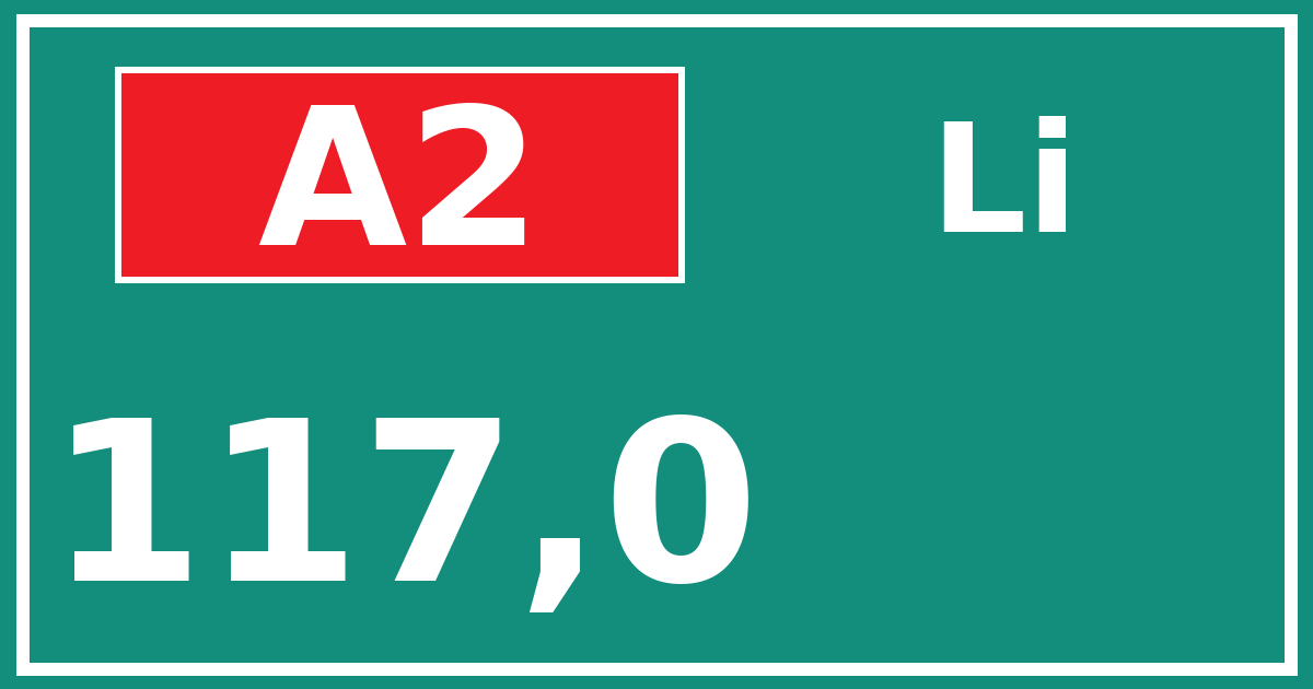 Hectometerbord A2 117,0 zijde Li