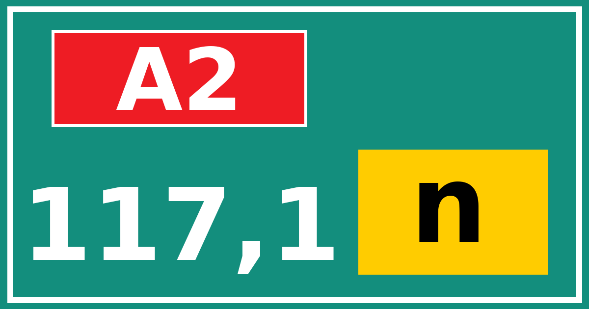 Hectometerbord A2 117,1 letter n