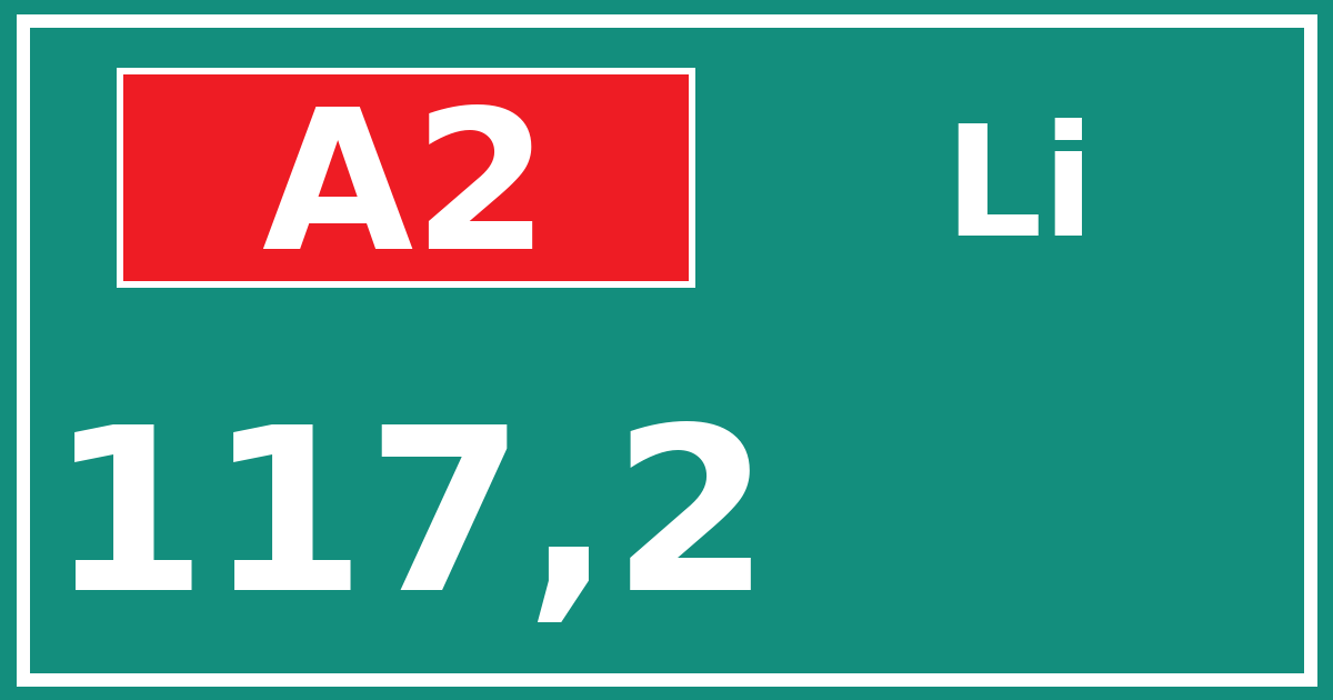 Hectometerbord A2 117,2 zijde Li