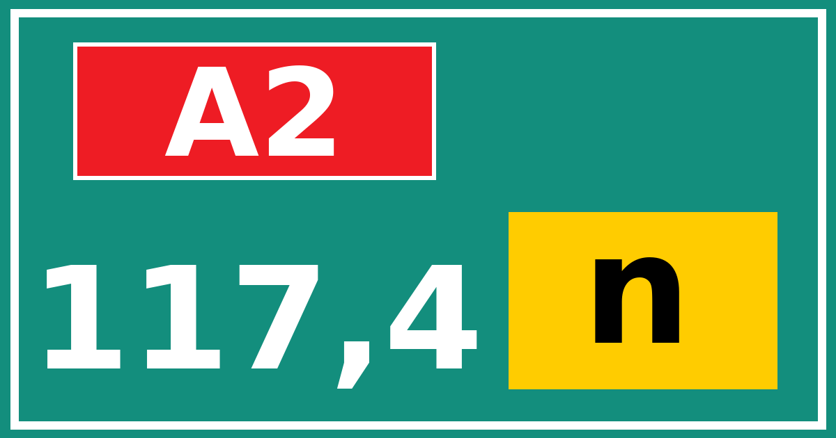 Hectometerbord A2 117,4 letter n
