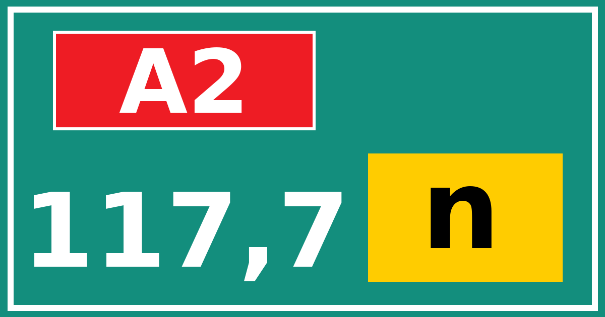 Hectometerbord A2 117,7 letter n