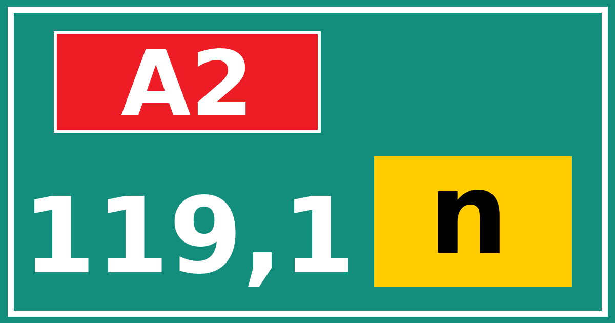 Hectometerbord A2 119,1 letter n