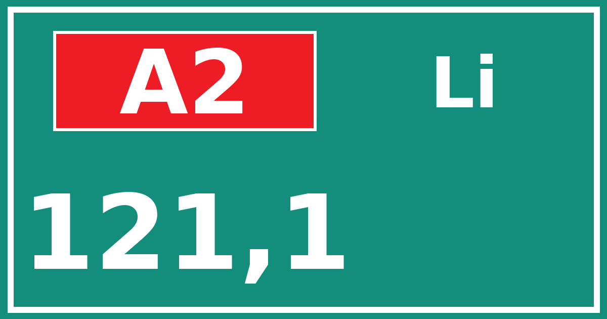 Hectometerbord A2 121,1 zijde Li