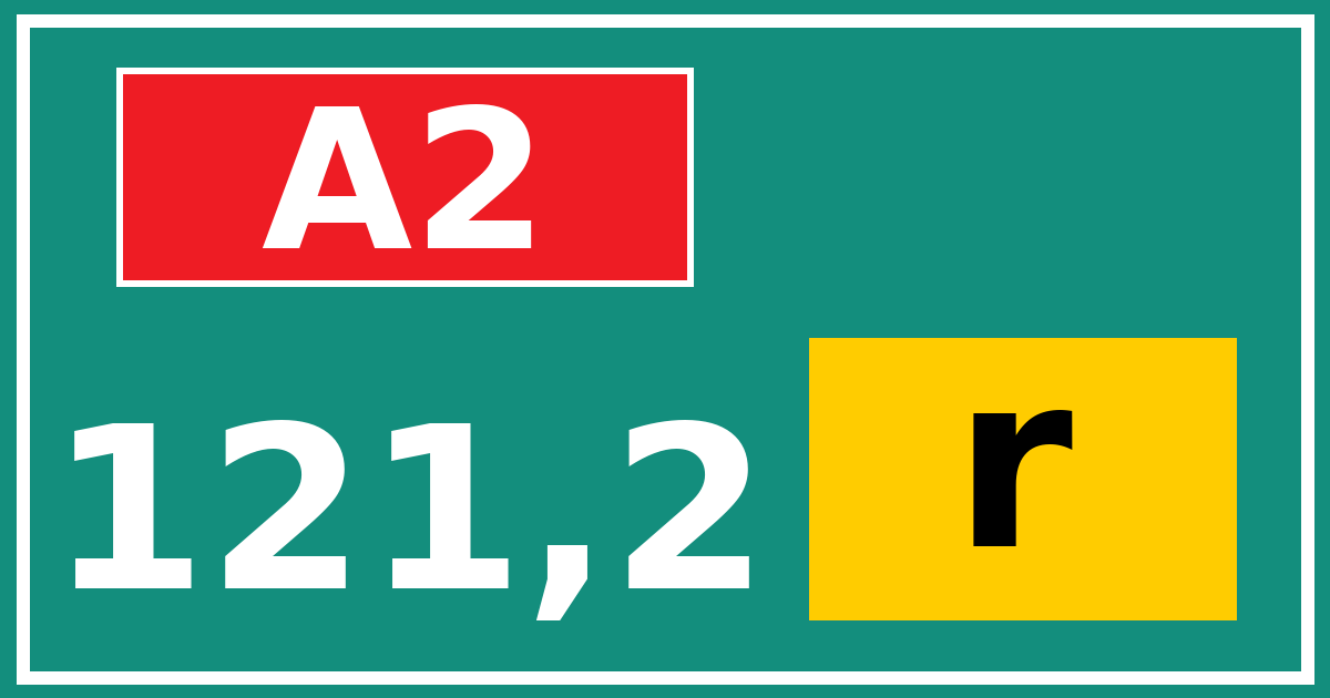 Hectometerbord A2 121,2 letter r
