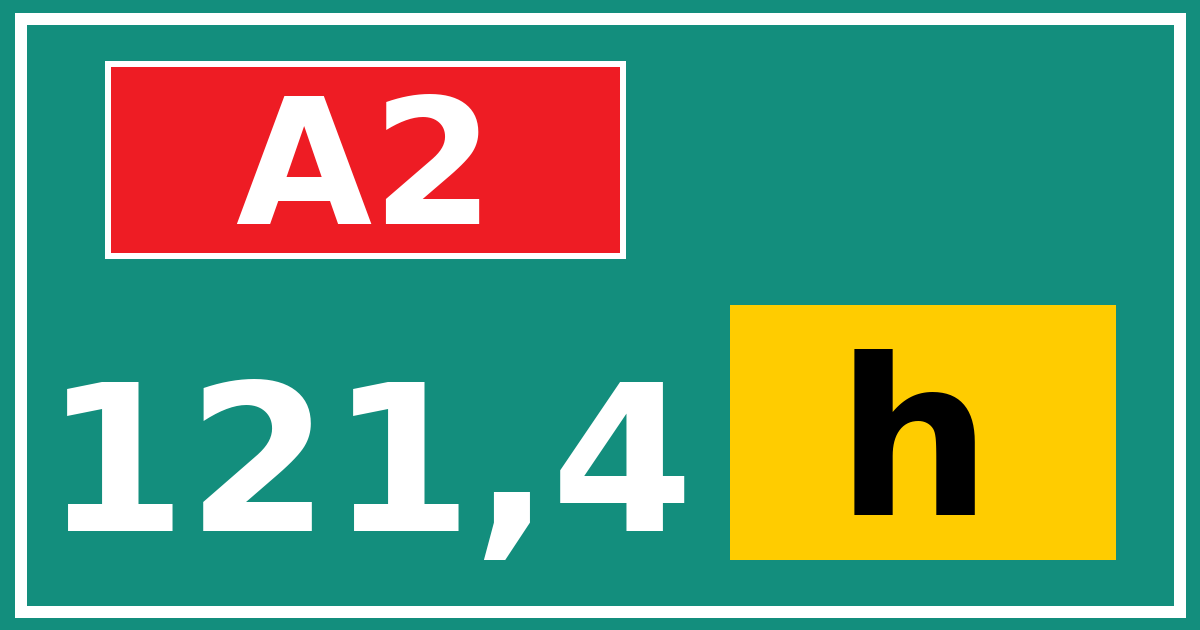 Hectometerbord A2 121,4 letter h