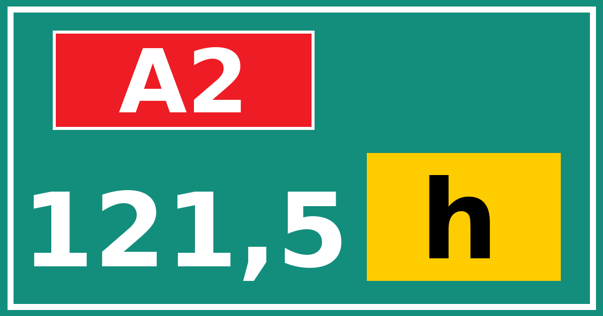 Hectometerbord A2 121,5 letter h