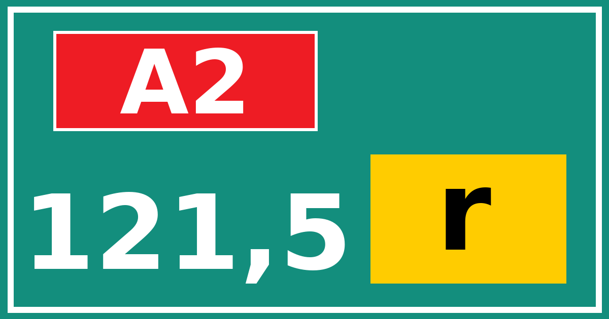 Hectometerbord A2 121,5 letter r