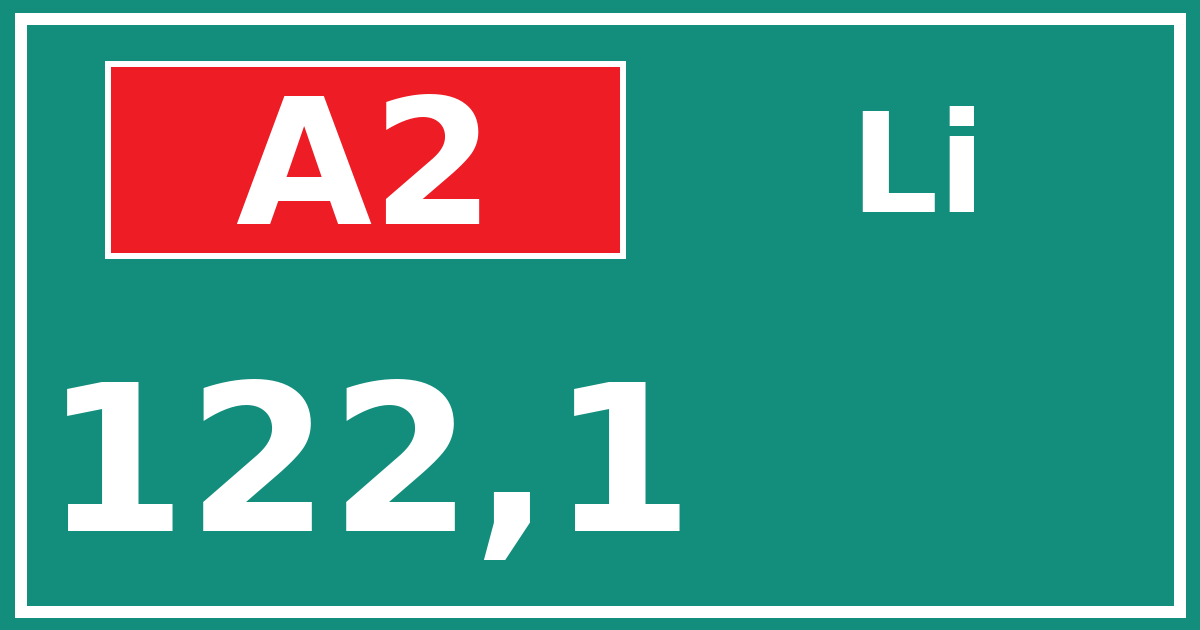 Hectometerbord A2 122,1 zijde Li