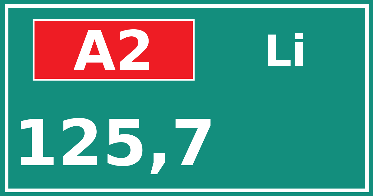 Hectometerbord A2 125,7 zijde Li