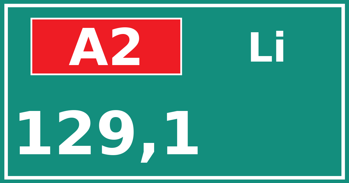 Hectometerbord A2 129,1 zijde Li