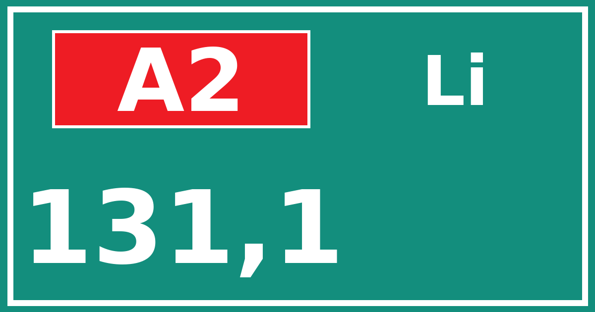 Hectometerbord A2 131,1 zijde Li