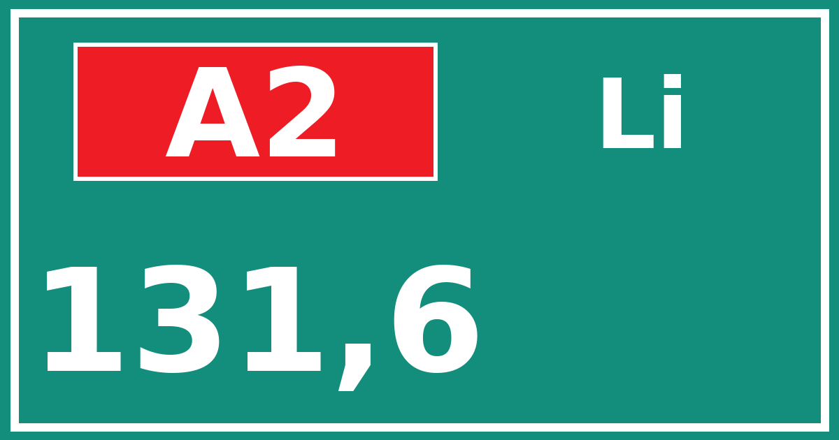 Hectometerbord A2 131,6 zijde Li