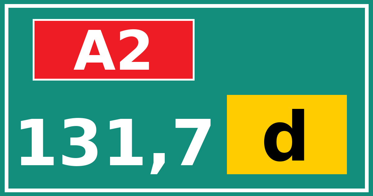 Hectometerbord A2 131,7 letter d