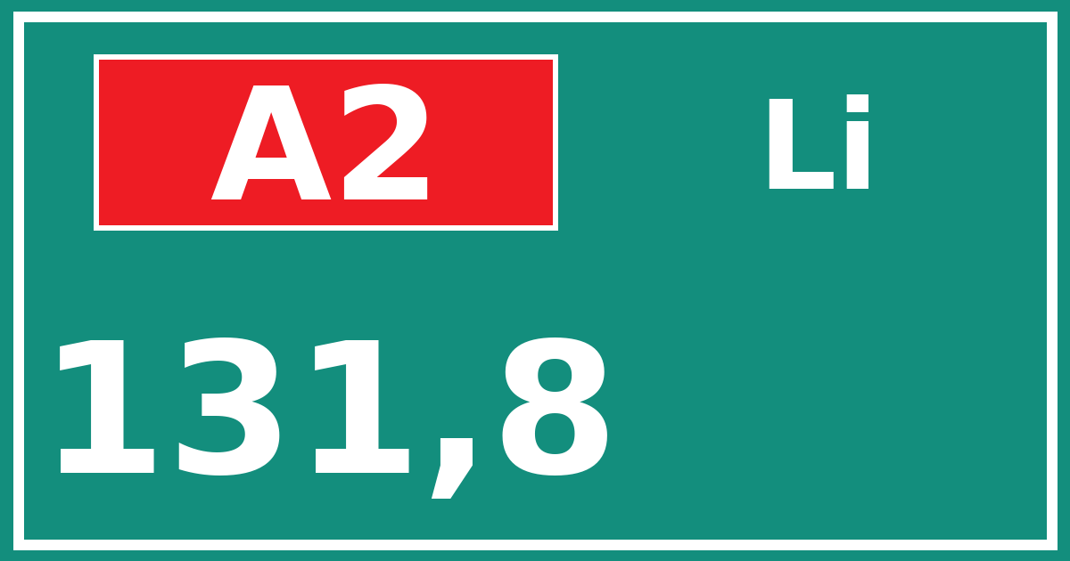 Hectometerbord A2 131,8 zijde Li