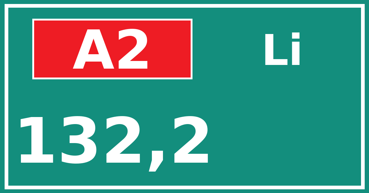 Hectometerbord A2 132,2 zijde Li