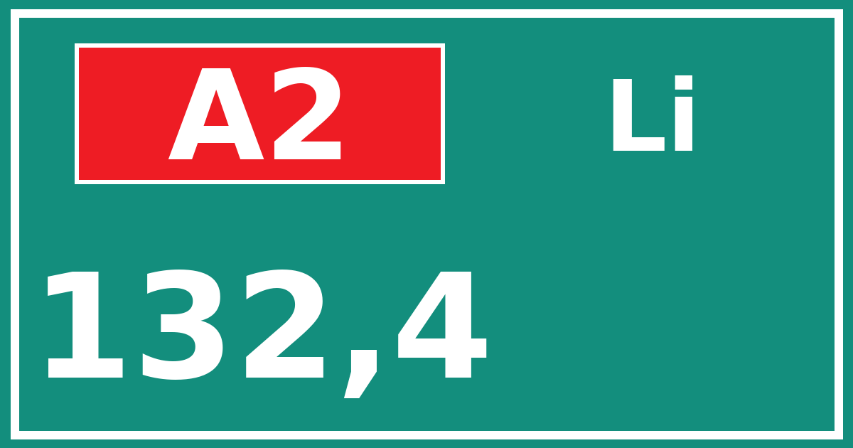 Hectometerbord A2 132,4 zijde Li